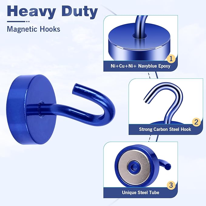 Neosmuk Magnetic Hooks, Cruise Ship Essentials, 40lb+ Heavy Duty Magnetic Hooks for Cruise Cabins, Refrigerator, Grill, Hanging, and Travel | Extra Strong Must-Haves Magnet Hook,Navyblue
