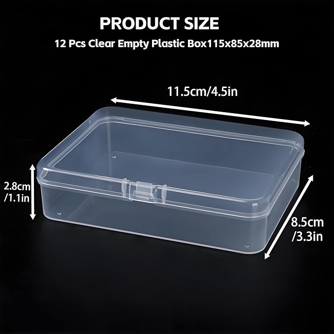 LJY 12 Pieces Rectangular Empty Mini Clear Plastic Organizer Storage Box Containers with Hinged Lids (4.5 x 3.3 x 1.1 inch, Transparent)