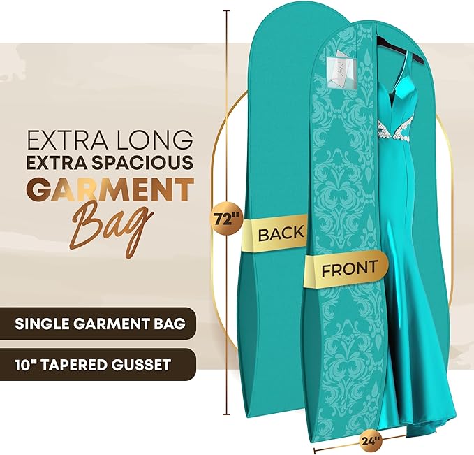 Your Bags 72" Wedding Dress Bag for Gowns Long - Long Garment Bags for Hanging Clothes & Closet Storage - Durable Travel Bag for Women with ID Window - (Tiffany Damask Print)