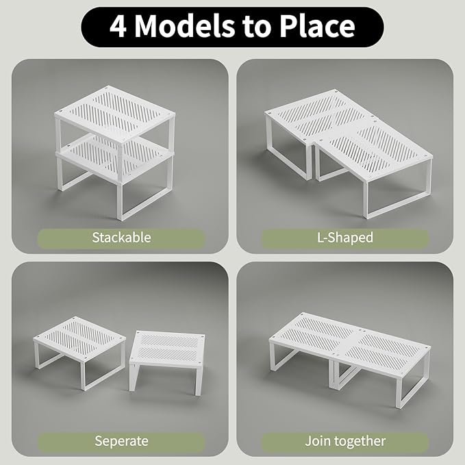 11" Wide Set of 2 Stackable Kitchen Cabinet Organizers Spice Racks,Office Desk Shelf Organizers Bookshelf Storage,Metal Carbon Steel