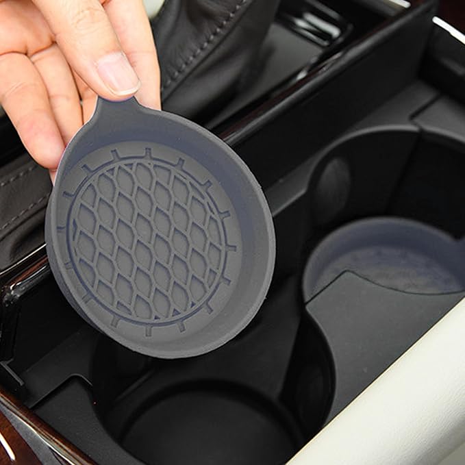 4PCS Car Cup Holder Coaster, Silicone Non-Slip Vehicle Cup Holder Insert Pads, Automotive Interior Insulation Drink Cup Mats Decor Accessories, Universal for SUV, Sedan, Truck (Gray)