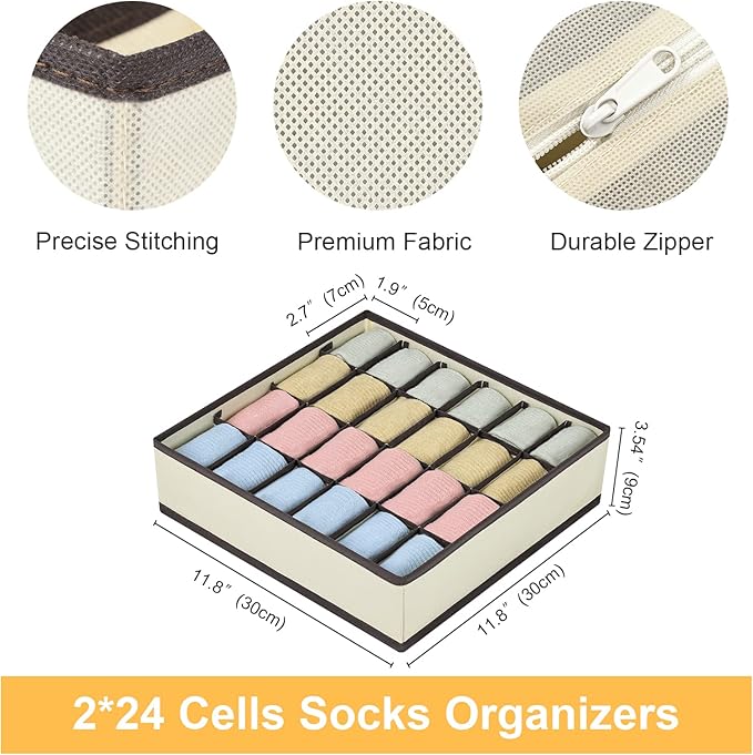 Joyoldelf Drawer Organizer 2 Packs, 24 Cell Collapsible Closet Cabinet Storage Boxes for Underwear, Socks, Bra, Handkerchiefs, Ties, Belts