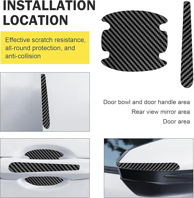 8PCS Car Door Handle Scratch Protectors, Carbon Fiber Vehicle Doors Handle Cover Guard Protective Film, Waterproof Car Door Handles Bowl Sticker, Universal Accessory for Most Auto Handles