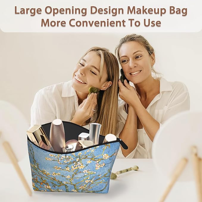 Blossoming Almond Tree Cosmetic Bag Flower Makeup Bags,Travel Make up Bags for Women Girls Cute Zipper Pouch Toiletry Organizer Bag Travel Essentials