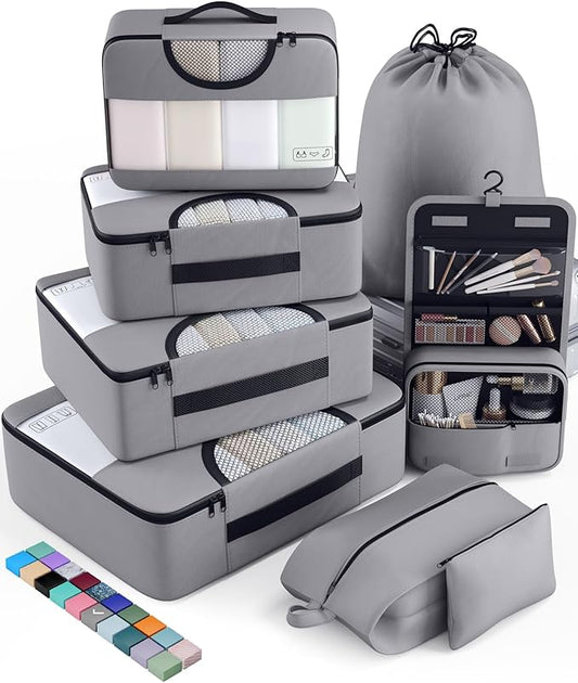 Veken 8 Set Packing Cubes for Travel Essentials, Suitcase Organizer Bags in 4 Sizes, Carry-On Luggage Accessories with Large Laundry & Hanging Toiletry Bag, Must-Have for Airplane, Road Trip & Camping
