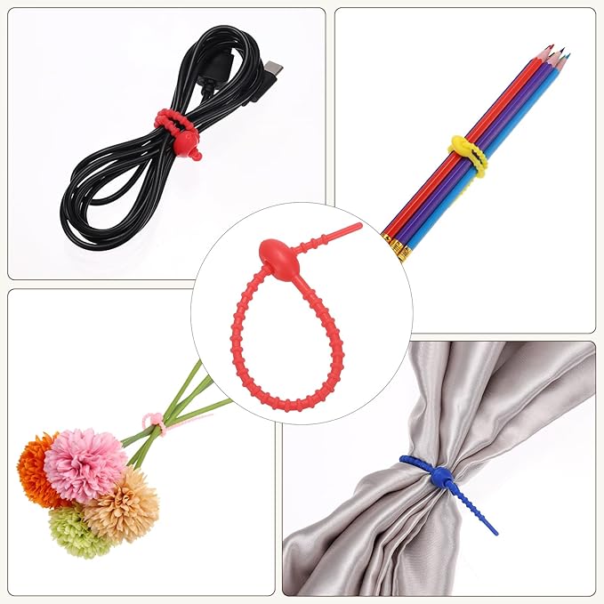 PATIKIL 6 Inch Silicone Cable Ties, 20pcs Rubber Reusable Twist Zip Ties Organizer for Home Office Kitchen Food bags Wires Adjustable Bag Clip, Colorful