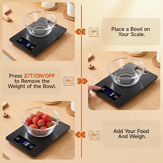 Food Scale, Digital Food Scale, Kitchen Scale with Hang Loop, 11lb Precise Baking Scale, Stainless Steel–High Precision Digital Scale for Food, Measures Grams, Ounces, Perfect for Home Cooking Baking