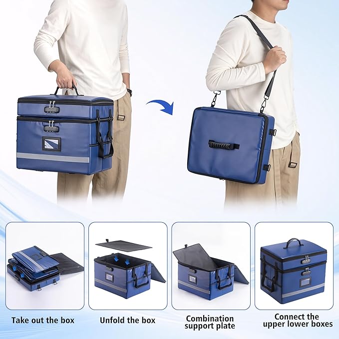 EXLIFBAG 2 Layer File Box with Lock, Portable Document Organizer Box with Handle, Fireproof File Box for Home Office, Legal File Organizer Storage