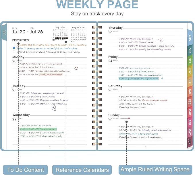 Planner 2026-2027, Weekly and Monthly Academic Planner, July 2026 - June 2027, Hardcover Calendar Agenda Book for School Year Planning, School Supplies for Teacher and Student, Letter Size(8.5'' x 11'')