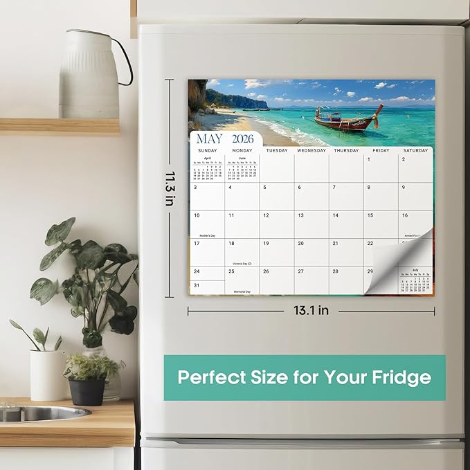 Aesthetic 2026-2027 Magnetic Calendar for Refrigerator, 21-Month Fridge Calendar Magnet from April 2026 to December 2027, Easy Organizing, Global Attractions
