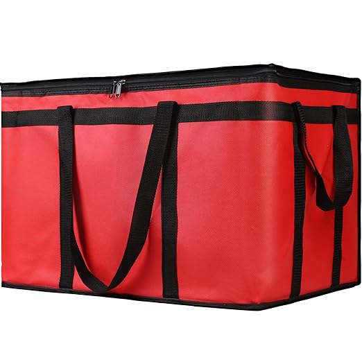 1-Pack Insulated Food Delivery Bag, XXX-Large Commercial Food Warmer for Delivery Drivers, Insulated Reusable Grocery Cooler/Hot Bags, Tote Bag for Shopping/Travel, Catering Bag 22x14x13, Red