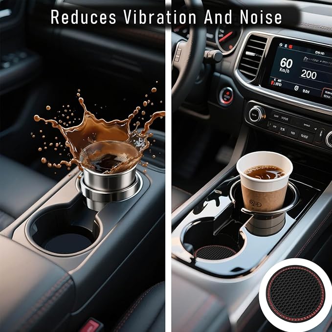 Car Cup Holder Coaster 4 Pack - Non Slip & Shockproof,Flexible PVC Rubber Insert for Car/Truck/SUV/Van (2.75"x0.2") Universal Fit Auto Cup Holders Accessories (Diamond Cup Coaster Red)