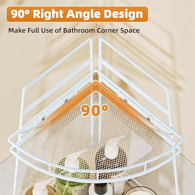 VITVITI 2 Tier Corner Bathroom Counter Organizer, Metal Bathroom Countertop Organizer Shelf Storage, Bath Room Sink Makeup Organizers for Vanity Perfume Skincare with Hooks, White