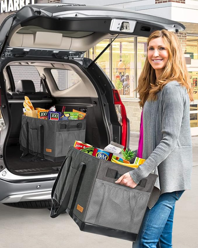 WONDAY Standing Extra Large Reusable Grocery Bag Carrier with Handle, Thirty One Utility Tote Foldable for Shopping and Beach