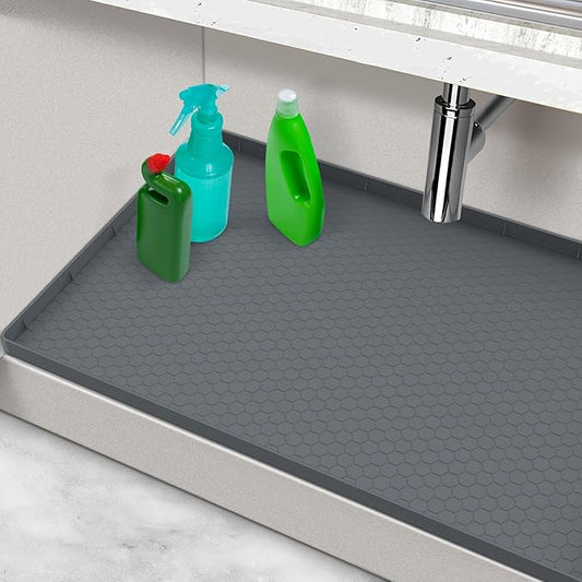 Waterproof Under Sink Mat, 28" x 19" Silicone Under Sink Mats for Kitchen, Under Kitchen Sink Mats and Protector Mat, Sink Cabinet Protector Mats for Bathroom, Gray