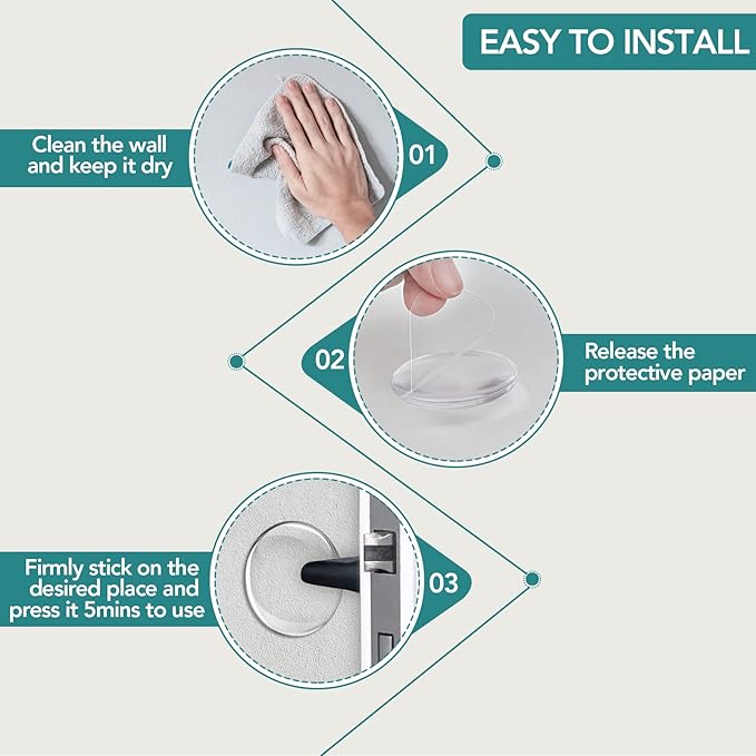 Door Stoppers for Wall, Etybetopstar 6Pack 1.57" Rubber Door Knob Wall Protectors, Strong Self-Adhesive Door Bumpers for Wall, Quiet & Shock-Absorbing Door Handle Stopper, Clear