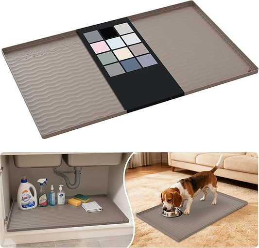 URMONA Waterproof Silicone Under Sink Mat 31'' x 19'' Shelf Liner for Kitchen and Bathroom, Cabinet and Counter Protector, Storage and Organizers, Litter Mat, Pet Cat Puppy Essentials(Beige)