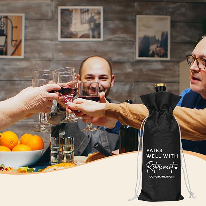 Black Retirement Wine Bag Retirement Gifts for Women Men Farewell Gifts for Coworkers Going Away Gift for Friends Boss