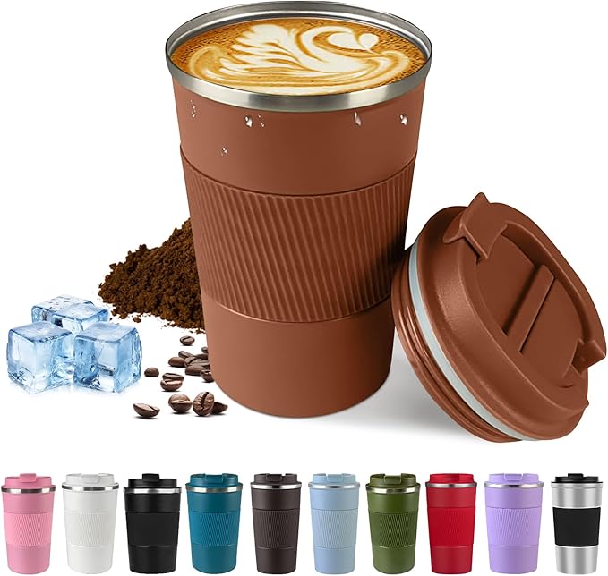SPLMIFA Vacuum-Insulated Stainless Steel Travel Coffee Mug, Leak-Proof Reusable Coffee Cup with Lid -Keep Hot & Cold Drinks for Hours, Durable Insulated Tumbler for Men & Women(3rd-Light Coffee, 17OZ)