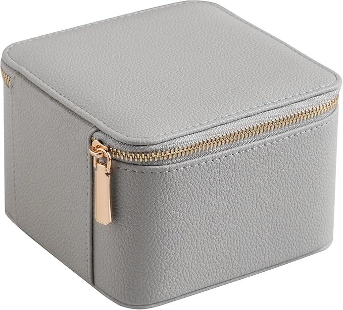 Frebeauty Small Travel Jewelry Box,Travel Jewelry Case with 6 Pouch Bags,Portable Travel Jewelry Organizer,Mini Jewelry Storage,3.35 x 4.9 x 4.8 Inches,Gift Idea for Women Girls (Grey)