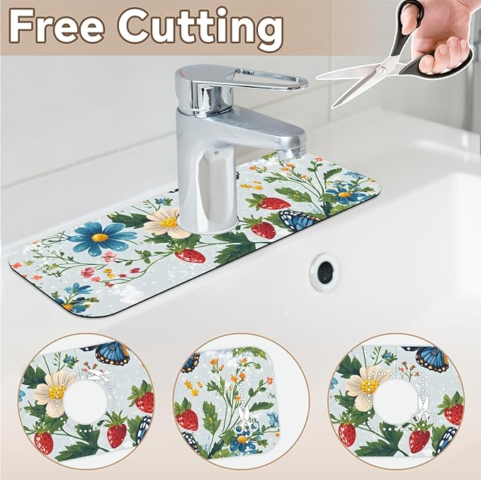 1 PC 15.4*5.7 Inch Absorbent Faucet Mat for Kitchen, Butterfly Sink Splash Guard, Fast Drying Kitchen Faucet Mat for Bathroom Kitchen