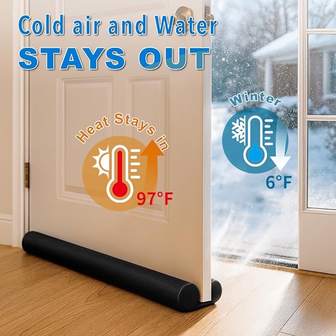 Door Draft Blocker 32 Inches Door Sweep for Interior Doors Wind Blocker Door Bottom Seal Weather Stripping Black Door Draft Stoppers for Bottom of Door 32 Inch Block Cold Air Noise Smoke Stopper