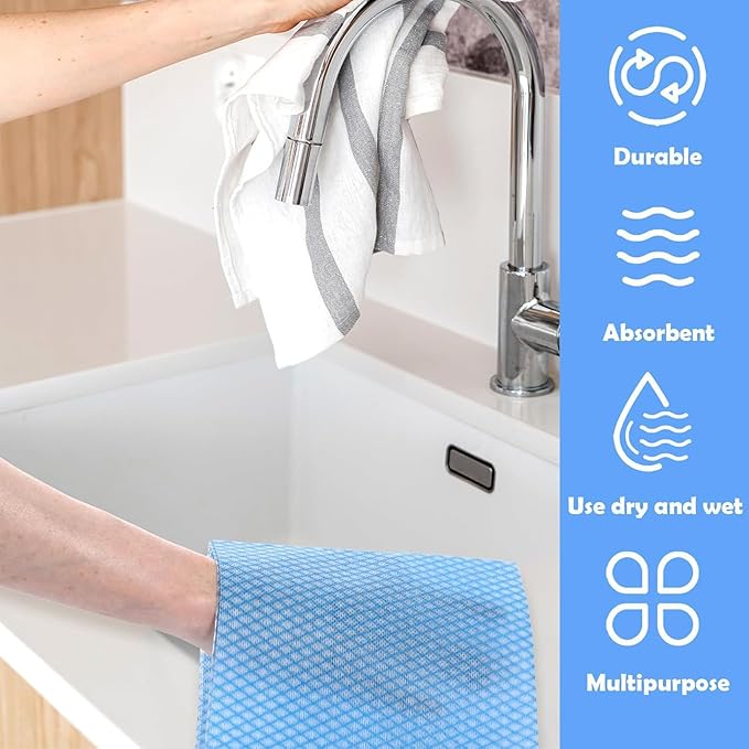 Disposable Dish Cloths Heavy Duty Disposable Cleaning Cloths for Kitchen Multi-Purpose Blue Dish Rags 50 Count/Pack