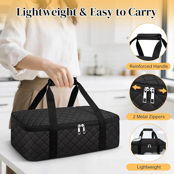 Coobiiya Insulated Casserole Carrier – Portable Tote for Hot or Cold Food, Warmer & Cooler Bag Lunch Bag, Fits 9" x 13" Baking Dish, Ideal for Potluck Parties