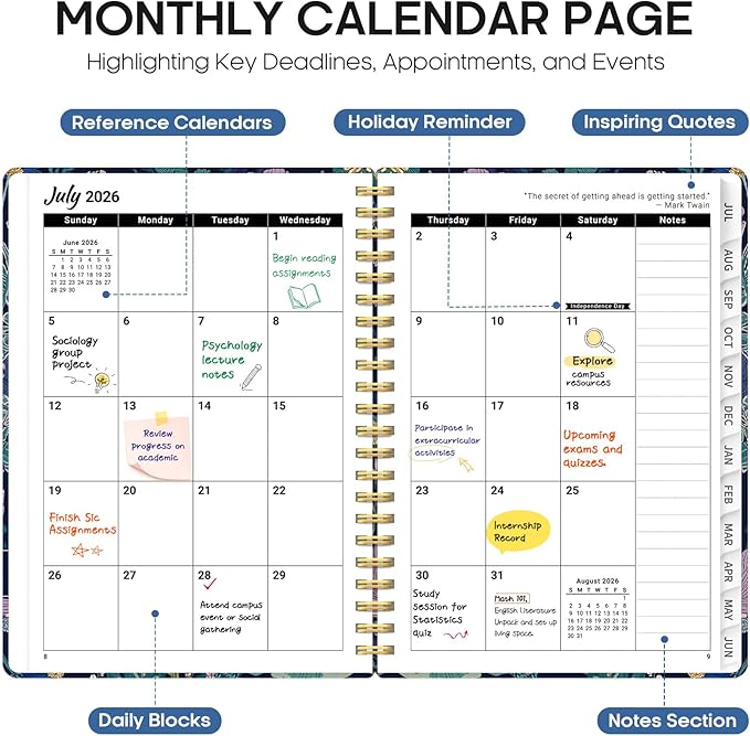 Planner 2026-2027, Academic Year Monthly and Weekly Calendar Planner, Jul 2026 - Jun 2027, Hardcover Teacher Student Planning Agenda book with Tabs, Perfect for School Office Supplies, 6.3" x 8.5" - Midnight Cranes