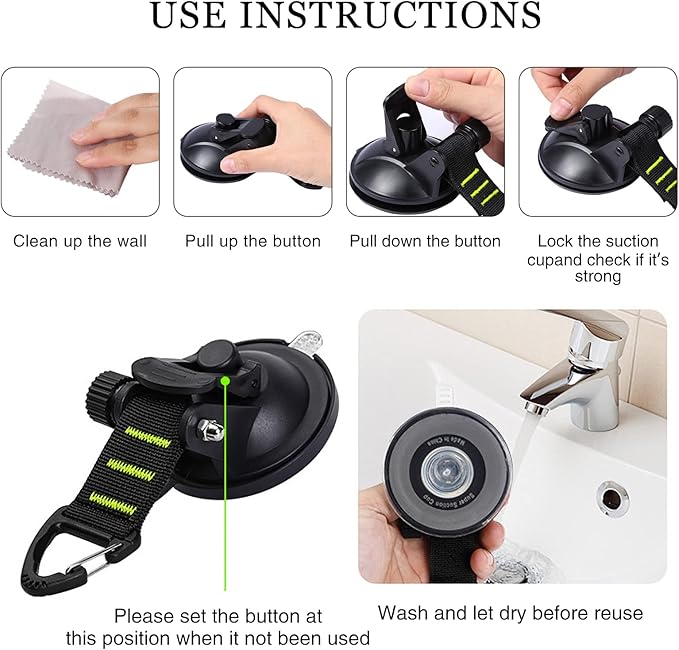 CONBOLA Suction Cups Hooks 8 pcs Car Camping Essentials Heavy Duty Tie Down Suction Cup Camper Accessories with Securing Hook Strong Power for Car Awning Boat SUV Tent Trap Window Glass.(Green,8 pcs)