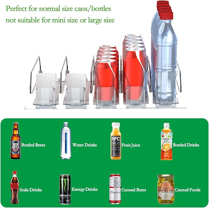 Drink Organizer for Fridge - White Automatic Pusher Glide, 12oz 16oz 20oz - Soda Dispenser for Fridge - Holds up to 25 Cans