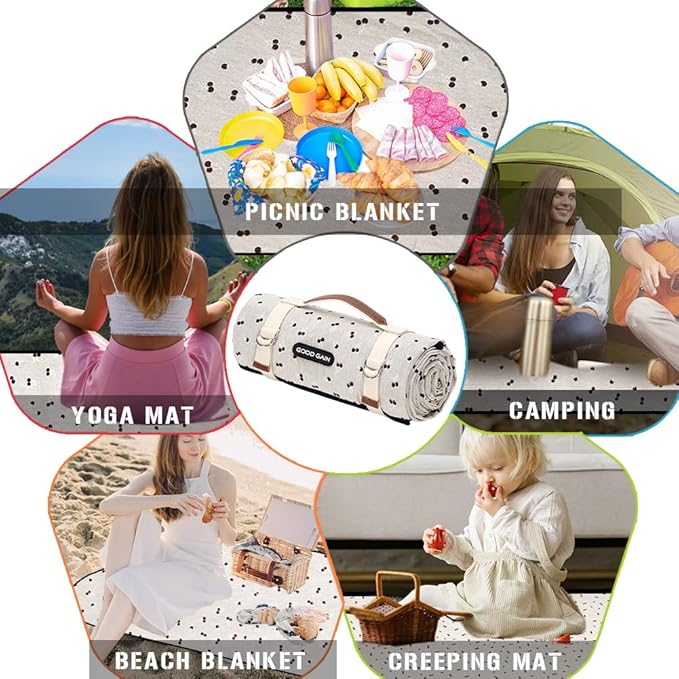 Extra Large Picnic Outdoor Blankets with Carry Strap, Oversized 78"x57" Waterproof & Sand Proof Portable Camping Mat, Outdoor Beach Mat, Indoor (Brown)