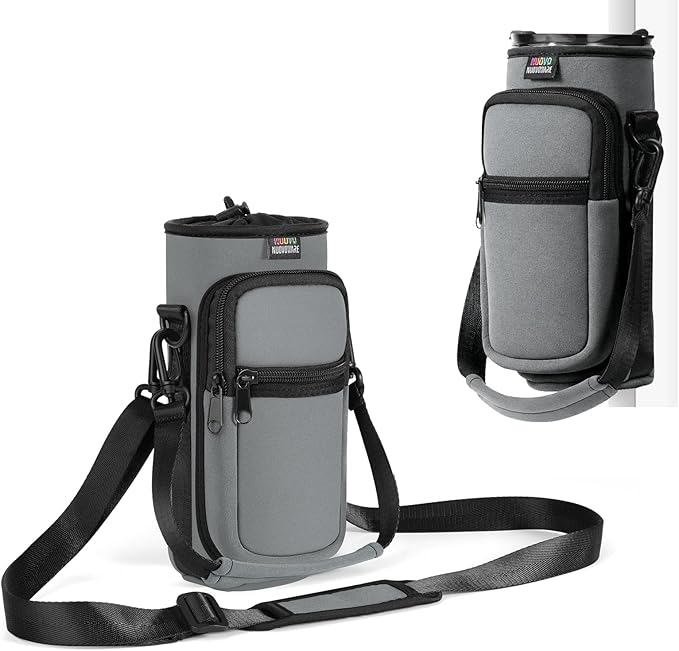 Nuovoware Water Bottle Carrier Bag,25oz/40oz/64oz Bottle Pouch Holder,Adjustable Shoulder Hand Strap 2 Pocket Sling Neoprene Sleeve Sports Accessories for Hiking Travelling Camping
