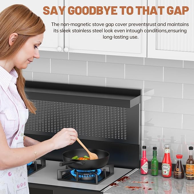 Stove Gap Covers 316 Stainless Steel,2 Pack 23.2" Fixed Stove Gap Filler,Heat Resistant Stove Gap Guards,Between Stove and Counter Slide In Range Trim Kit for Kitchen,Upgrade Silver