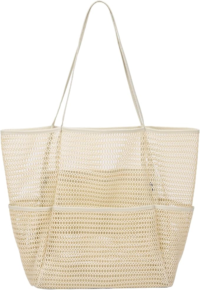 Tainehs Beach Mesh Tote Bag for Women, Large Travel & Pool Bag, Lightweight Vacation Cruise Tote (Inside Out – Flip to Use)