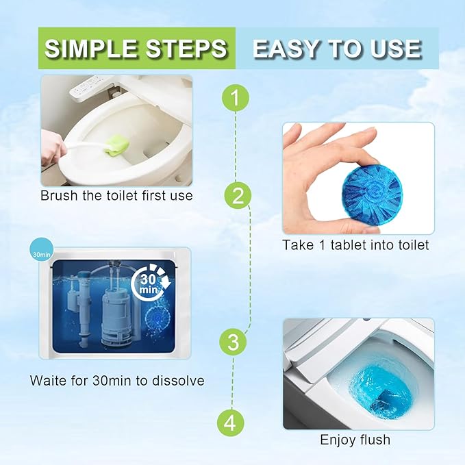 Msvvko Toilet Bowl Cleaners,100 Pack Blue Toilet Tablets with Fresh Scent, Household Toilet Cleaner Continuous Cleaning, Prevent Various Stains & Odors Build Up - Septic Friendly