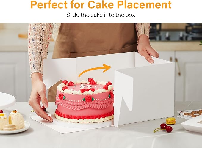 Kootek 15pcs Cake Boxes, 10x10x8 Inches Tall Cake Box with Window, White Bakery Boxes, Large Baking Boxes, Square Cardboard Cake Box for Multi-Layer Cakes, Cake Decorating Supplies for Gift Giving