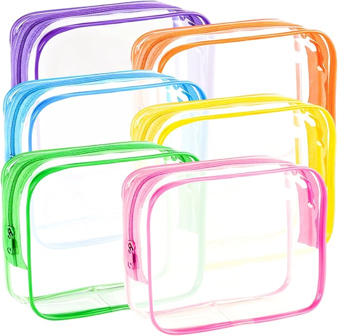 6 Pieces Clear Makeup Bags Bulk, TSA Approved Toiletry Bag PVC Clear Cosmetic Toiletries Pouch with Zipper, Waterproof Vinyl Plastic Organizer Case for Women Carry-on Travel Essentials