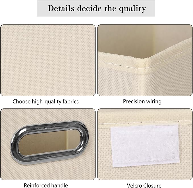 1-Pack Large Collapsible Storage Bins with Lids,Fabric Storage Cubes Organizer for Shelves,Closet,Nursery,Foldable Cube Storage Baskets with Handles,Home Boxes (14.9"x9.8",Creamy-White)