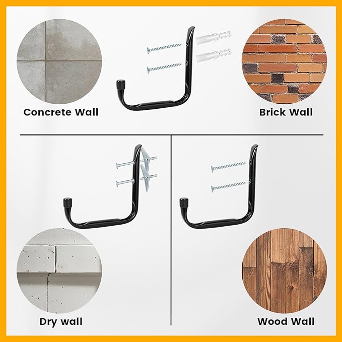 GURADESIGN 8-Pack Heavy Duty Garage Hooks for Hanging 50 lbs, 8” & 3.5” J Utility Hooks for Garage, Large Metal,Heavy Duty, Black