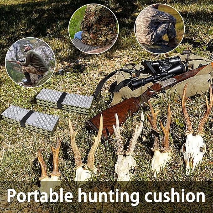 2 Pcs Waterproof Foldable Hunting Mat-Lightweight Foam Hunting Sitting Pads-Portable Hiking Sitting Seat Cushion with Straps for Outdoor Hunting Camping Tree Stand Accessories
