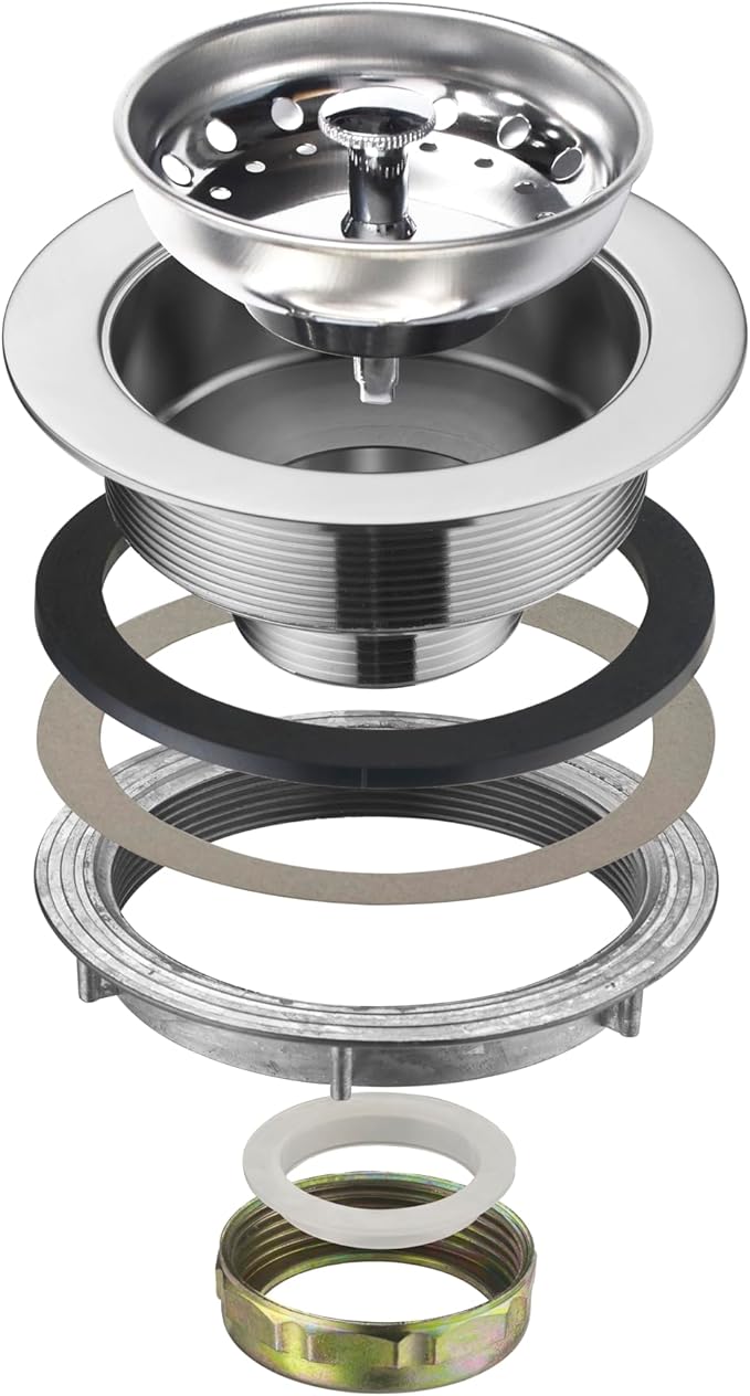 (Pack of 2) EFIELD Kitchen Sink Stainless Steel Drain Assembly With Strainer Basket and Rubber Stopper,(DRAIN031-2PCS)