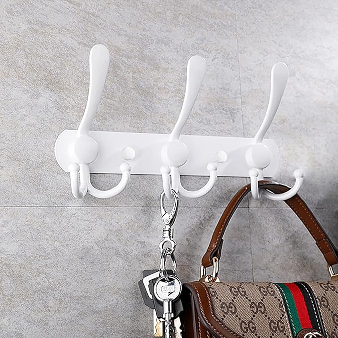 Coat Rack Wall Mounted,3 Tri Stainless Steel Coat Hook for Coat Hat Robes Towel in Mudroom Entryway (White, 1 Pack 3 Hook)