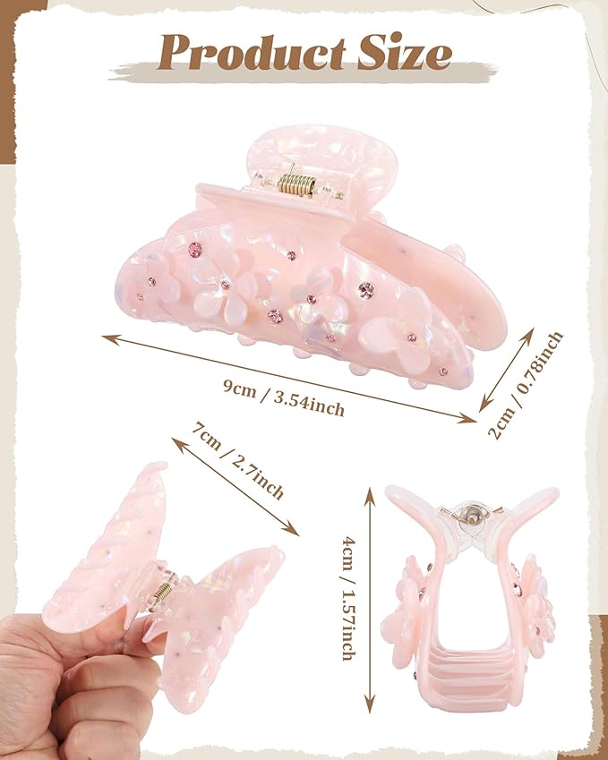 3PCS Acrylic Flower Hair Claw Clips - 2 Styles Durable Medium Small Claw Clips for Women, Strong Hold Cute Non Slip Stylish Accessories Decroation Buns for Thick Thin Hair (champagne)