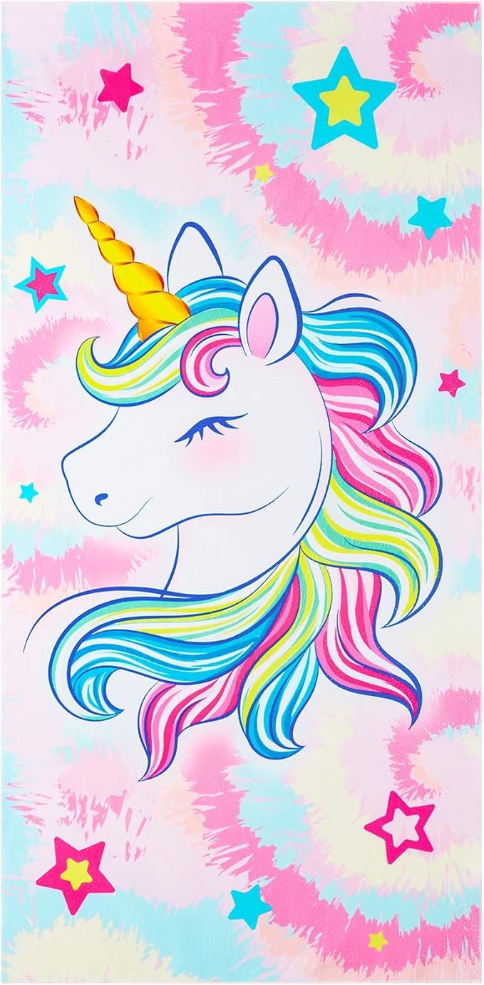 WERNNSAI Unicorn Kids Beach Towel for Girls - 30” x 60” Unicorn Sand Free Swim Towels for Girls Bath Pool Camping Travel Towel Quick Dry Ultra Absorbent Super Soft Beach Blanket Bath Shower Towel