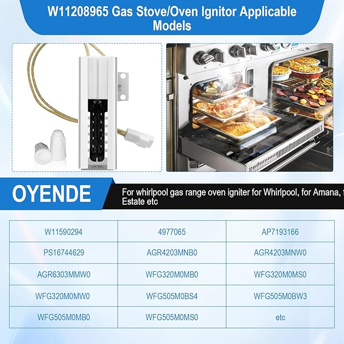 W11208965 Gas Range Oven Igniter, For Whirlpool Oven Igniter, For Amana Oven Igniter for Gas Stove, Repalce W11590294 W11176454 W10914411 4977065 AP7193166 PS16744629 EAP16744629 Etc.