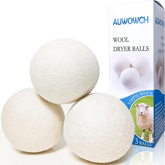 Wool Dryer Balls, 3 Count XL Dryer Lint Balls, Reusable Premium Natural Fabric Softener, Efficiently Add Essential Oils Instead of Dryer Sheets, Laundry Room Organization Essentials