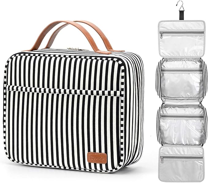 Bosidu Hanging Travel Toiletry Bag, Large Capacity Cosmetic Travel Toiletry Organizer for Women with 4 Compartments & 1 Sturdy Hook, Perfect for Travel/Daily Use/Christmas