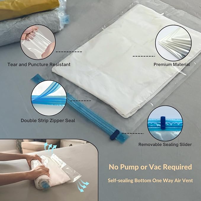 18 Pack Compression Bags for Travel, Roll Up Space Saver Bags for Clothes Storage, Compact Packing travel organizer for Luggage, Suitcase, Backpack, No Pump or Vacuum Needed