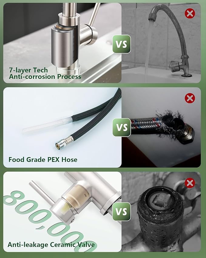 Kitchen Faucet with Pull Down Sprayer, VFAUOSIT Lead-Free Kitchen Sink Faucet Brushed Nickel Stainless Steel High Arc Pull Out Single Hole Kitchen Faucets for Pot Filler, Farmhouse RV Bar Laundry Room